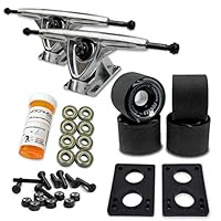 Yocaher Longboard Skateboard-Achsen, Kombi-Set, 71 mm Räder + 180 mm robuste Aluminium-LKWs, Kugellager, Riser-Pad und Longboard-Hardware-Paket (solides schwarzes Rad und polierte Achsen)