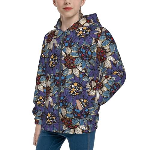 Boho Style Sunflowers Design Kids Pullover Hoodies Boys Zip Up Sweatshirts Girls Athletic Clothes with Pocket