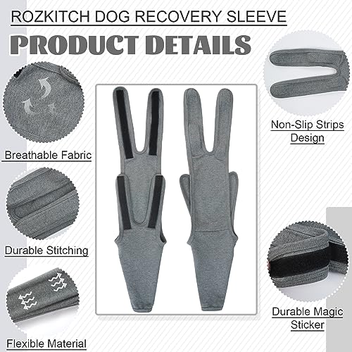 Image of ROZKITCH Dog Elbow Protector for Front Right Left Leg, Pet Prevent Licking Wound Elbow Knee Protector, Dog Recovery Suit Cone Collar Alternative for Sprain ACL CCL Arthritis Joint Care Grey XXS