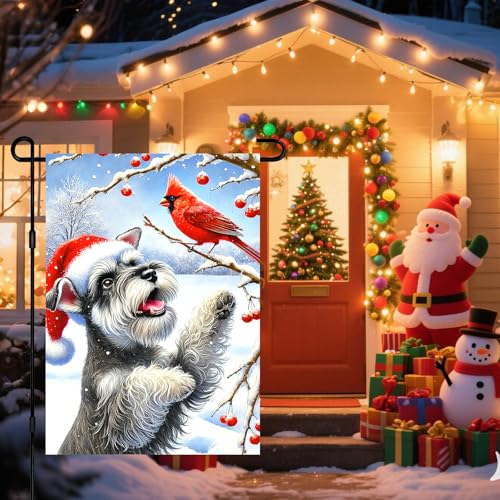 Image of BlissYard Dog Red Hat Winter Garden Flag 12x18 Inch Polyester