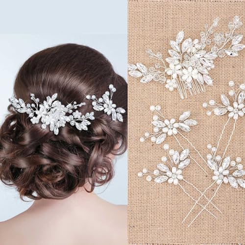 Set de 5 accesorios de cabello nupcial con cristales y perlas miniatura 1