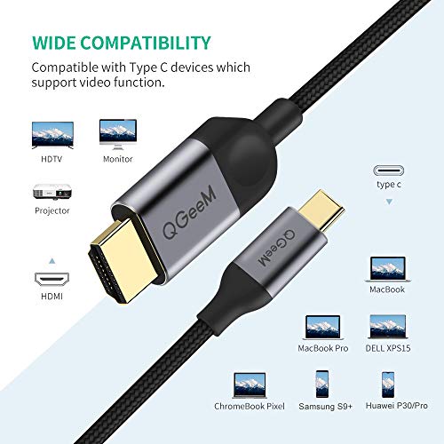USB C HDMI, QGeeM Cavo adattatore da USB C a HDMI, 1,8 m, 4 K a 30 Hz, da USB tipo C a HDMI Thunderbolt 3, compatibile con MacBook Pro 2018, iPad Pro, Samsung S9 S10, Surface Book 2, Dell XPS 13/15 …