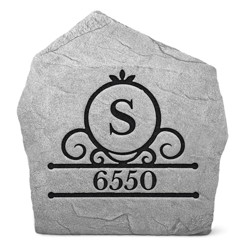 Personalized Monogram Letter & Address Landscape Rock - Garden Rock - Greystone Color - 15” W x 15” H