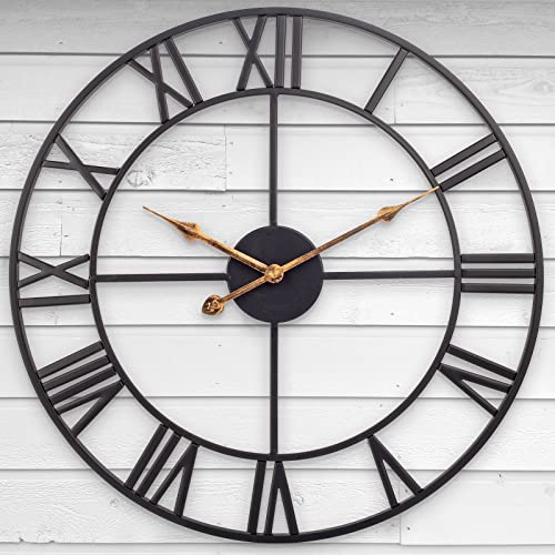 Mofine Outdoor Clocks For Patio, Large Outdoor Pool Clock, Vintage Metal Outdoor Clock Battery Operated, European Industrial Skeleton Wall Clock For Backyard/Garden/Fence, 14 In #TOP10