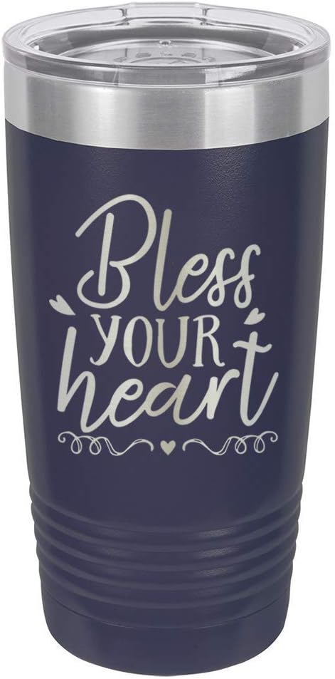 BLESS YOUR HEART Navy 20 oz Drink Tumbler With Straw | Engraved Stainless Steel Travel Mug | Funny Quote Gift Idea | OnlyGifts.com