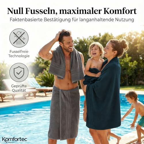 Komfortec 2er Saunatuch Set 80x200 cm aus 100% Baumwolle, XXL-Saunatücher, Sauna Handtuch, Weich, Groß, Frottee, Schnelltrocknend, Anthrazit Grau/Petrol