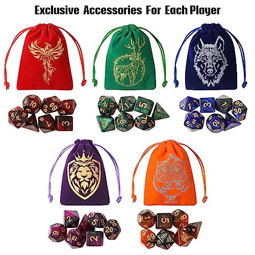 Grajar 35Pcs Dnd Dice Set With 5 Colorful Animal Patterned Dice Pouches, Polyhedral Dice Sets For Dungeons And Dragons D&D Ttrpg Mtg Table Role Playing Games Starry Sky #TOP1