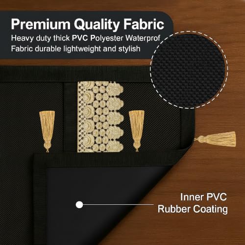 Image of Refrigerator Single Door Waterproof, Dustproof, Tassel Lace Refrigerator Top Cover, Protective Cover for Fridges with Extra Storage Space Nylon Top cover with 6 Storage Pockets ( Black, 130 x 54 cm )
