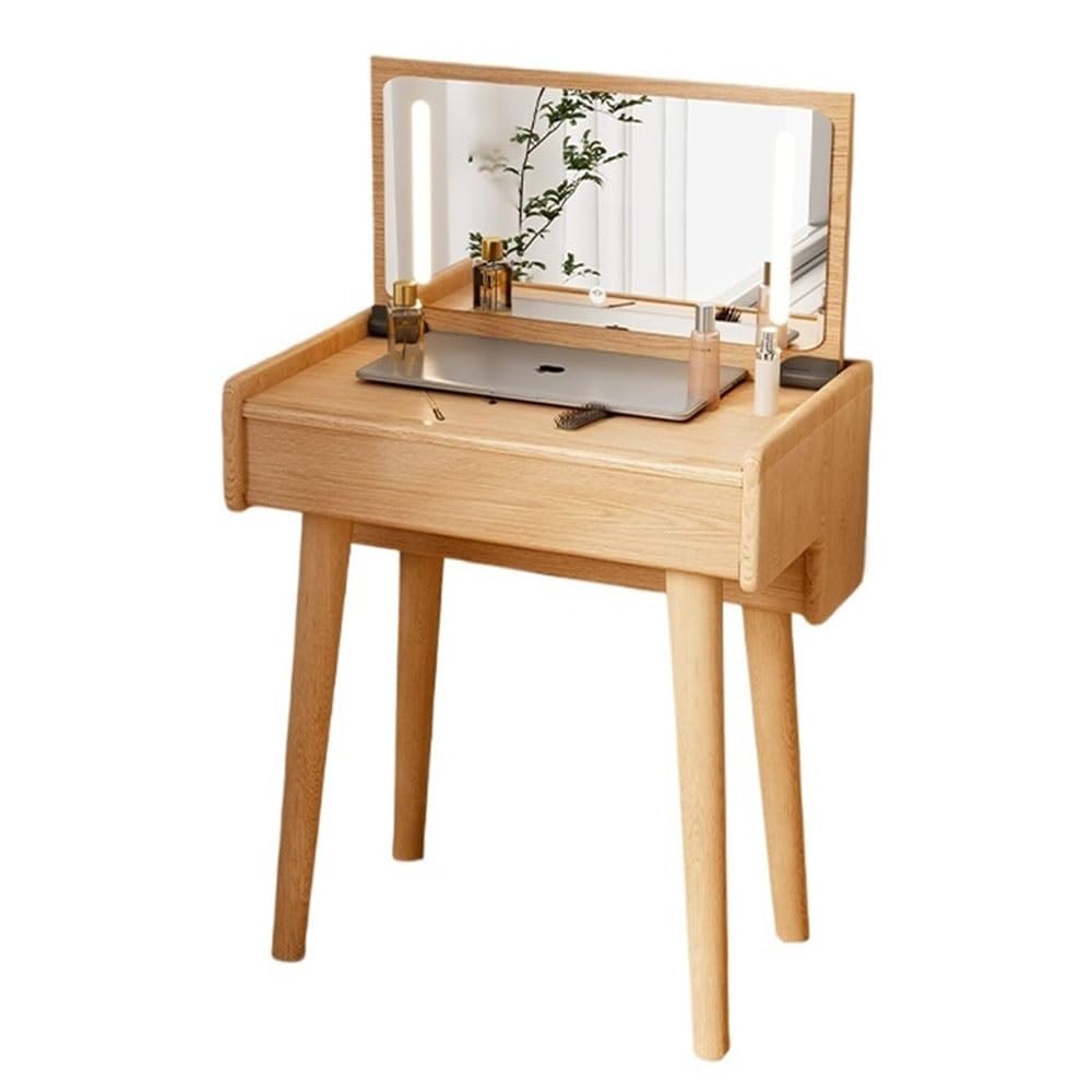 CGCSYZ Vanity Desk Solid Wood Dressing Table Small Modern Makeup Table Mini Flip Bedside Storage Cabinet Integrated Bedroom Makeup Dressing Table Makeup Dressing Table (Natural)