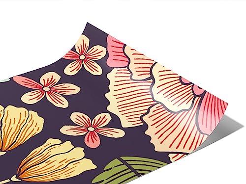 Rwraps Classic Floral Chrysanthemum Garden Gloss Vinyl Film Wrap 59in x 1ft Vinyl Vehicle Car Film Sheet Roll