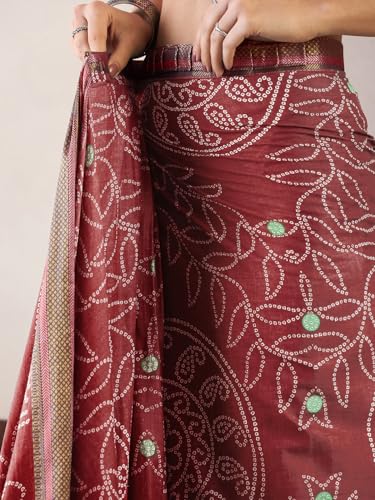 Image of SAREE MALL Women's Cotton Bandhani Printed Ready To Wear one Minute Saree With Unstitched Blouse