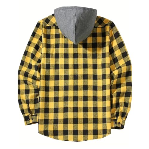 Mens Classic Plaid Jacket Button Down Hooded Sweatshirt with Chest Pocket Long Sleeve Casual Stylish Hoodies3