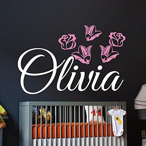 Personalized Name Wall Decals Vinyl Sticker Flowers Girl