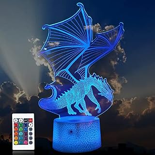 CooPark Dragon 3D Night Light for Kids, Hologram Illusion Bedside Lamp 16 Colors Changing Remote Control Plug, LED Room Decor Personalized Christmas Birthday Gifts for Boys Girl Teen