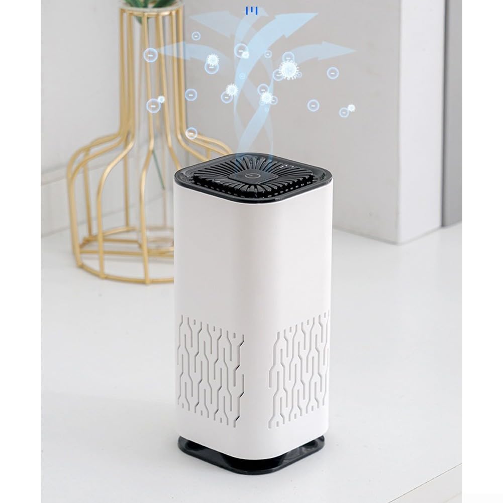 Purificatore silenzioso per camera da letto e auto con controllo touch, 25 dB, a basso rumore, portatile, per veicoli domestici, design compatto, 6 W, bianco