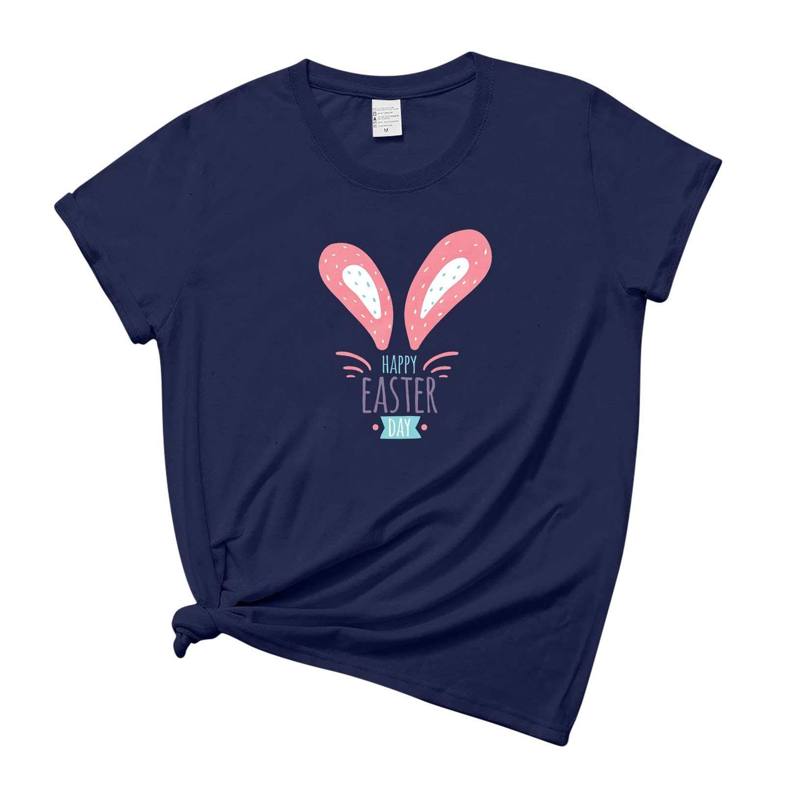 Women's Temperament Easter Printed Tops Classic-Fit Short Sleeve Blouses Stretchy Breathable Round Neck T Shirt