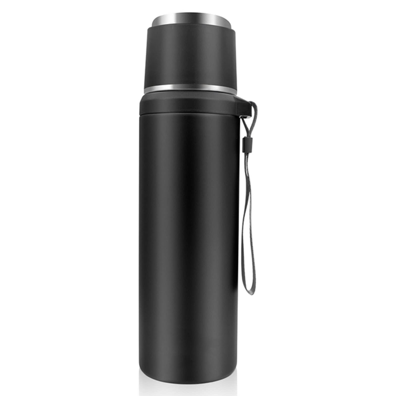 Matraz de vacío de acero inoxidable con taza - Botella de agua con aislamiento de doble pared de 35 oz - Mantiene el líquido caliente o frío, taza para bebidas resistente a fugas,Black
