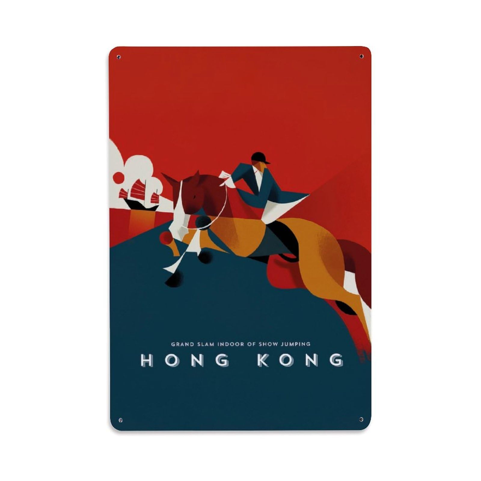 Sports Event Vintage Hong Kong Equestrian Jumping Old School Metal Tin Sign Plaque Wall Decor for Cafe, Man Cave, Club Bar, Office, Home Garden Round Metal Poster 8x12Inch