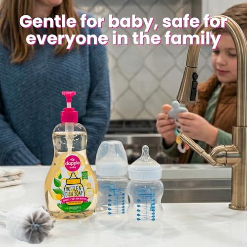 Image of Dapple Baby Fresh Citrus Bottle & Dish Soap - (4 Pack) 16.9 fl oz - Cleans Baby Bottles, Sippy Cups, Pacifiers, Breast Pumps, & More - Gently Removes Milk Film & Odors - Includes 1 Pump