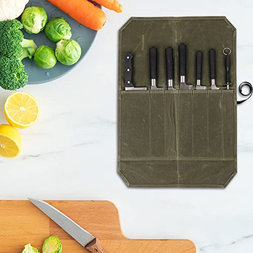 Knife Roll, Chef’s Knife Roll Bag, Waxed Canvas Knife Roll Case, Portable Knife Wrap, Kitchen Knife Storage Case, Chef Tools Protector, Culinary Knife Bags, Travel Tool Roll Pouch, Utensil Canvas Wrap #TOP5