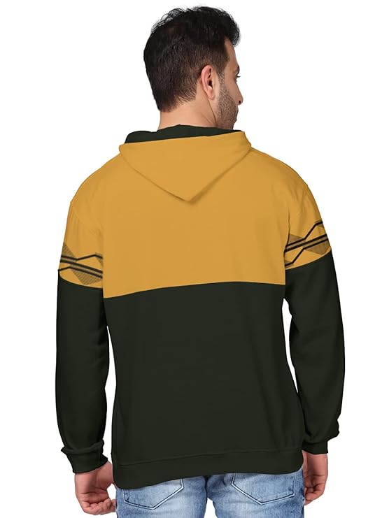 Mens Regular Fit Brushed Fleece Printed Hooded Sweatshirts - Yellow