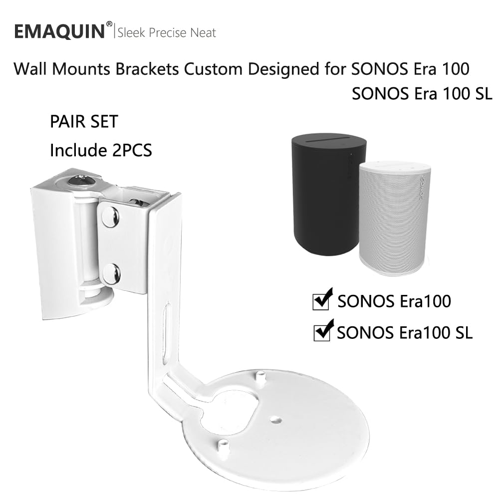 Lot de 2 supports muraux pour haut-parleur Sonos Era 100 (comprend 2 pièces, pivotants et inclinables, métal robuste, finition peinture durable, facile à installer, compatible avec Sonos Era