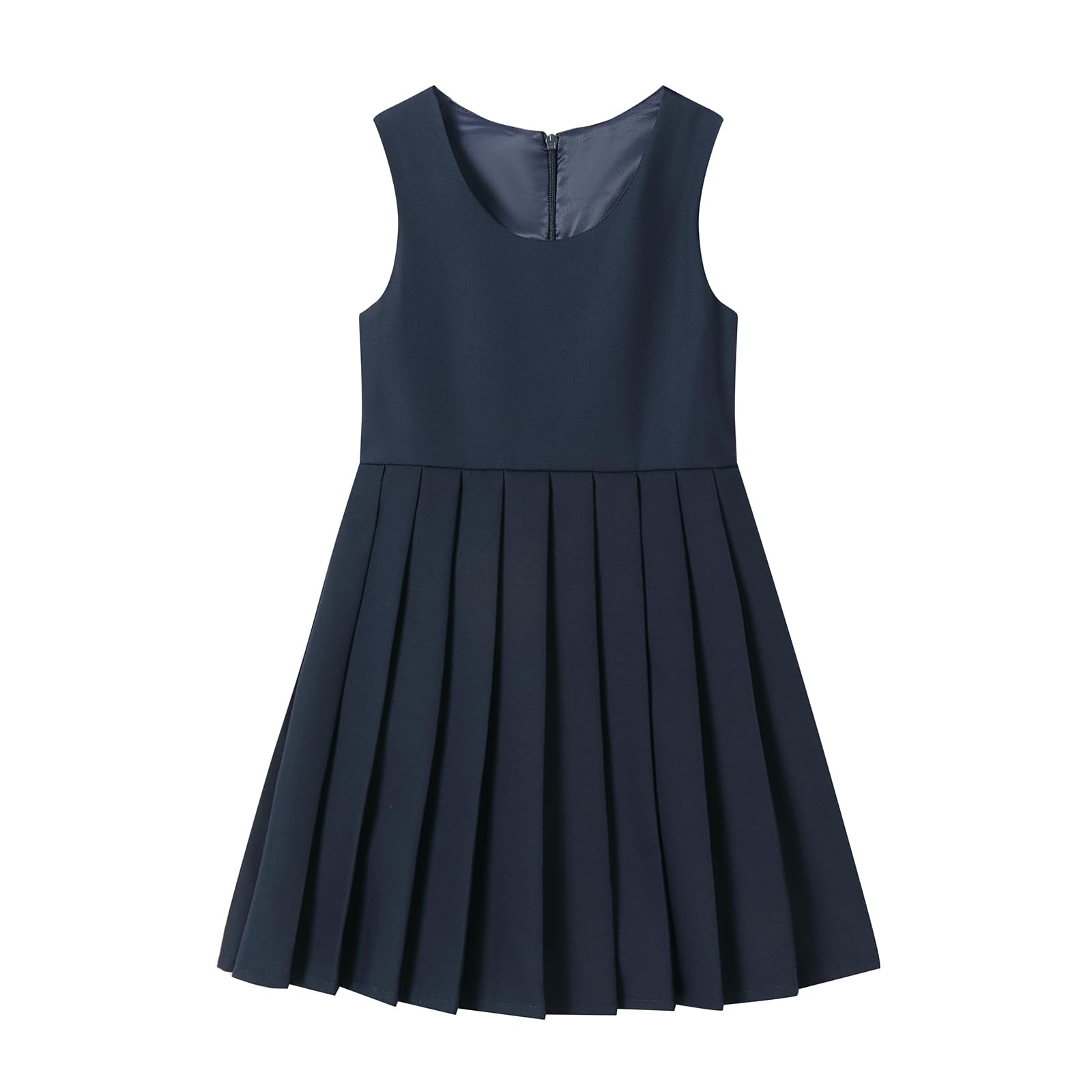 Mädchen-Schuluniform, Pulloverkleid, einfarbig, weich, ärmellos, Rundhalsausschnitt, A-Linie, Faltenkleid, 5T-16Y