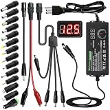 Universal Power Supply 3V~24V 3A 72W Adjustable Variable 3V 5V 9V 12V 18V 20V 24V AC/DC Adapter Charger, 100V-240V AC to DC Converter with 14 Tips, Polarity Converter and 4-Way Power Splitter Cable
