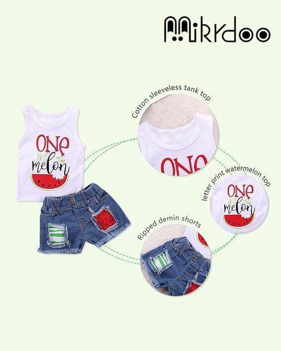 Mikrdoo Baby Girl Clothes Toddler Girl Summer Outfits Shirts Tops Ripped Denim Shorts Set Little Girls Clothes - Image 5