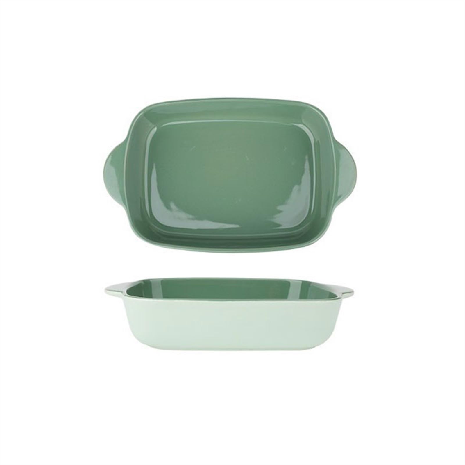 OLSKFUH Kitchen Baking Pan Cheese Baked Rice Bowl Oven Special Plate Rectangular Vegetable Bivalve Ceramic Cooking,Green-9inches