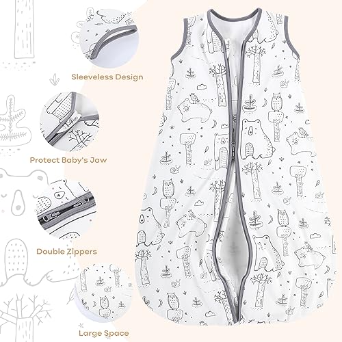 Image of Yoofoss Baby Sleep Sack 0-6 Months Baby Wearable Blanket 100% Cotton 2-Way Zipper TOG 0.5 Toddler Sleeping Sack 3 Pack, Lightweight Sleep Sacks for Babies