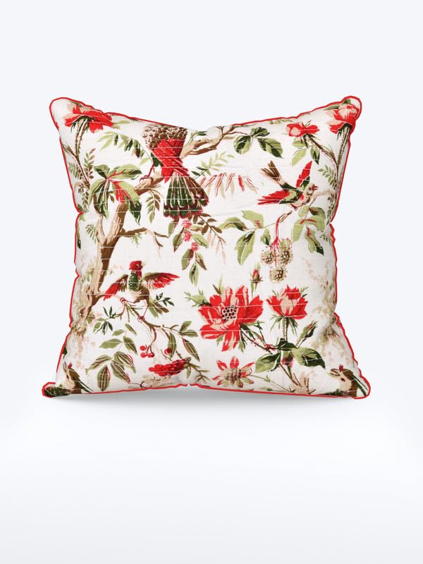 Image of Pure Cotton Quilted Cushion Cover 16x16 Inch | Anokhi Print Decorative Throw Pillow Cover | Soft Cotton Sofa Cushion Cover with Hidden Zipper | Living Room Bedroom Home Decor