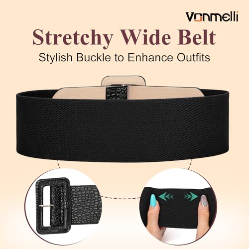 Image of VONMELLI Stretchy Wide Women Belts Elastic Vintage Belts for Women Fashion Ladies Waist Belt for Dress