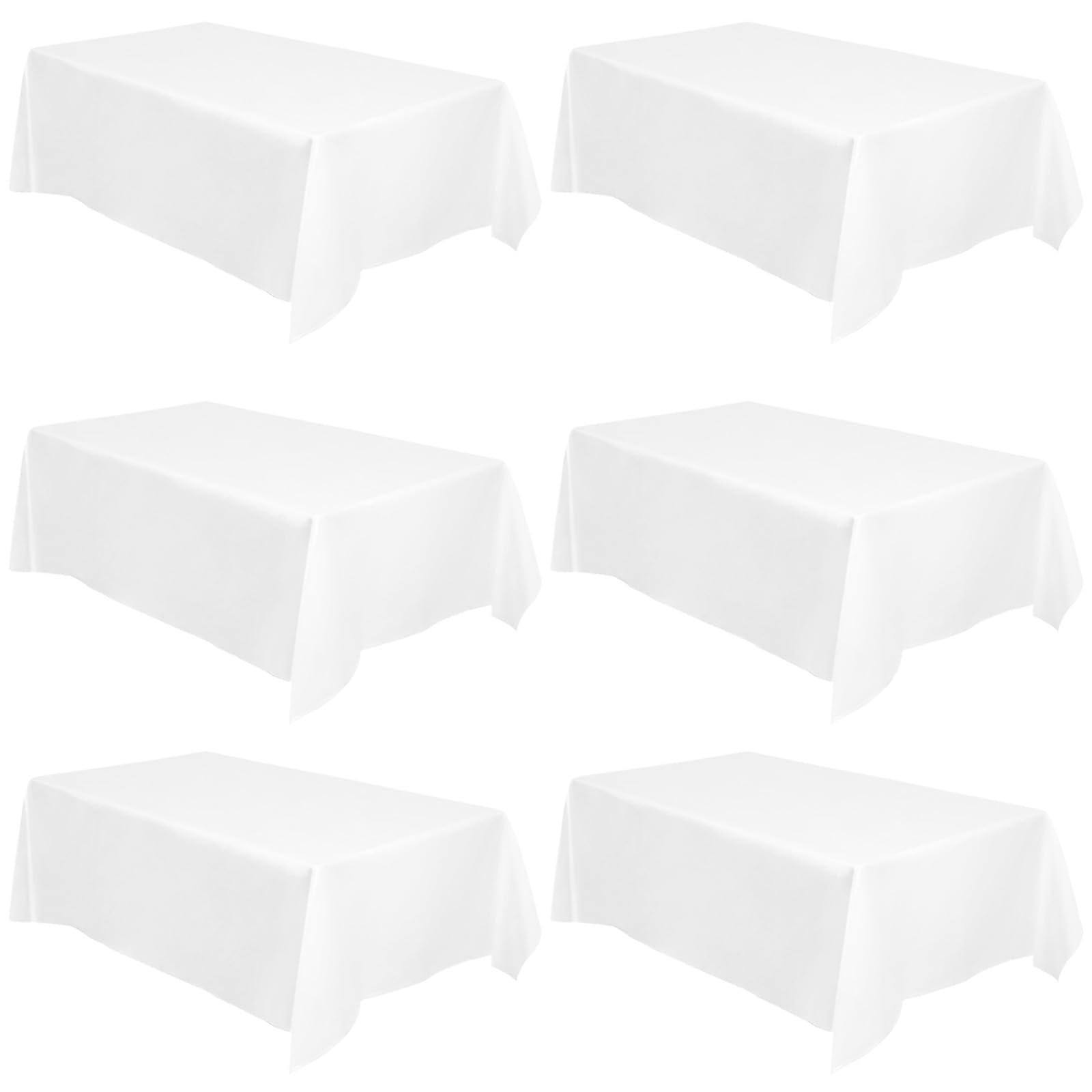 Fixwal Rectangle Tablecloth, White, 6pcs, 60x126, Table Cloth for 8 Feet, Waterproof and Wrinkle Resistant, Washable, Decorative Fabric Table Cover for Wedding