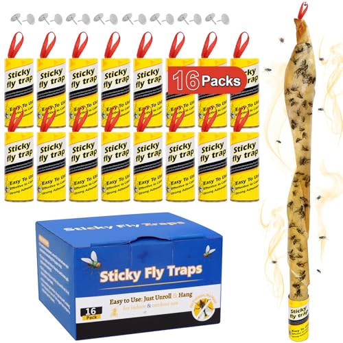 16 Pack Fruit Fly Traps for Indoors Fly Traps Outdoor gnat Traps for House Indoor Fly Strips Tape Killer Catcher Paper Ribbon Flying Insect Trap for Bug Gnat Insect Mosquito