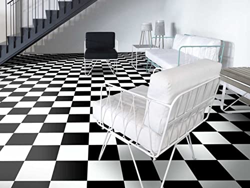Pavimento de PVC en blanco y negro a cuadros, Corte (2m de ancho / 2,5m de largo)
