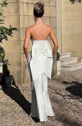 Wchecalino Strapless Jacquard Satin Prom Dresses Long 2025 Mermaid Formal Evening Party Gowns with Bow3