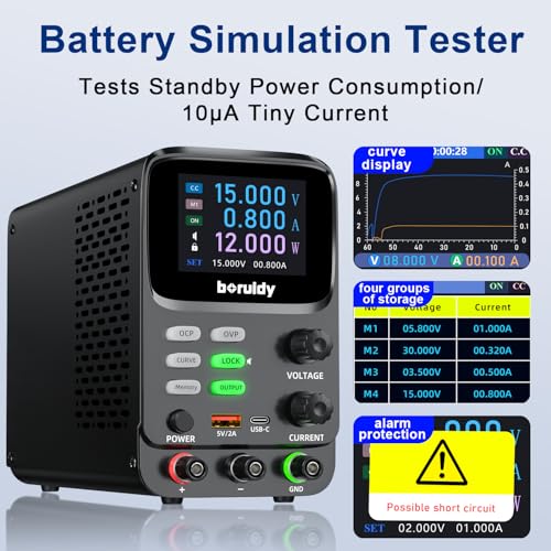 Image of DC Power Supply Variable 30V 5A,boruidy 5 Digit TFT Display 0.01mA 0.1mV Display Double Curve Encoder Bench Power Supply with OCP OVP Memory Function Power Supplies Suitable for Battery Testing