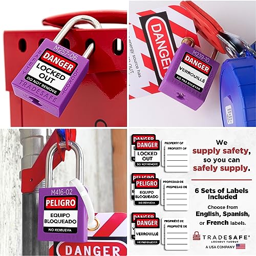 Image of TRADESAFE Lockout Tagout Locks Set with Master Keys - 10 Purple Loto Locks Keyed Different, OSHA Compliant Lock Out Tag Out Padlocks for Lockout Tagout Kit, 2 Keys Per Lock