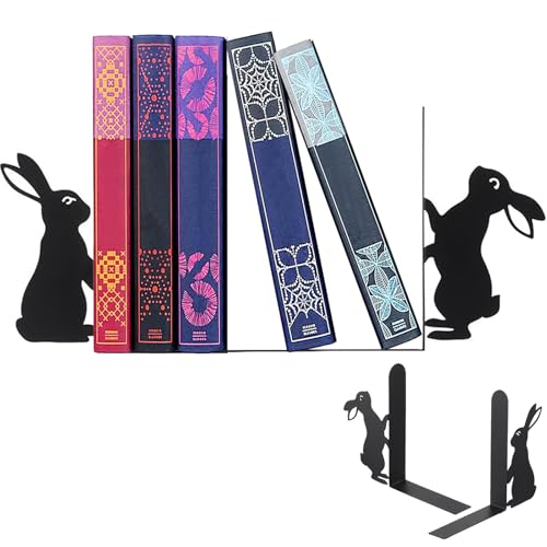 LUKIUP 2 Stuck Kaninchen Metall Buchstütze Ostern Set, Dekorative Bücherstütze Stütze für Home Office Schreibtisch Geschenk für Lesefreunde Ostergeschenk