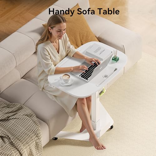 Image of WALKINGDESK Foldable Pneumatic Height Adjustable Mobile Standing Desk with 90 Tiltable Tabletop, 27.2x18.9 Inch Portable Laptop Desk with Wheels, Holds Up to 66.1lbs for Home Office, Study, White