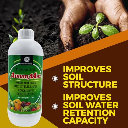 Image of OrganicDews Amino Fertilizer (Plant Protein Hydrolysates) Based Bio Stimulant Concentrate For Plants 1 litre with Measuring Cup 25 ml - Plant Growth and Yield Booster 1 litre