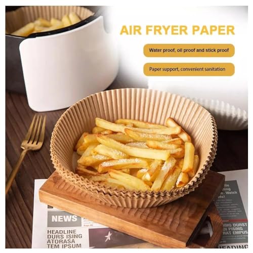 Image of 100 PCS Air Fryer Round Parchment Paper Liners - Non-Stick, Heat Resistant, Baking Paper - Fits 5 to 8 QT Air Fryers - Disposable, Food-Grade, Grease-Proof Sheets