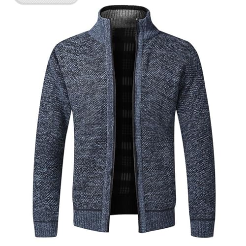 Lu's Chic Men's Long Sleeve Cardigan Sweater Knitted Full Zip Zip Up Fleece Lined Sweater Top
