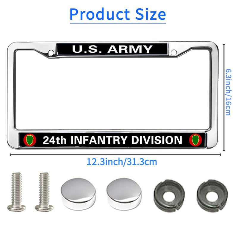 Image of 24th Infantry Division License Plate Frame Anti-Theft Proud Military Infantry License Plate Frame for Birthday Gift