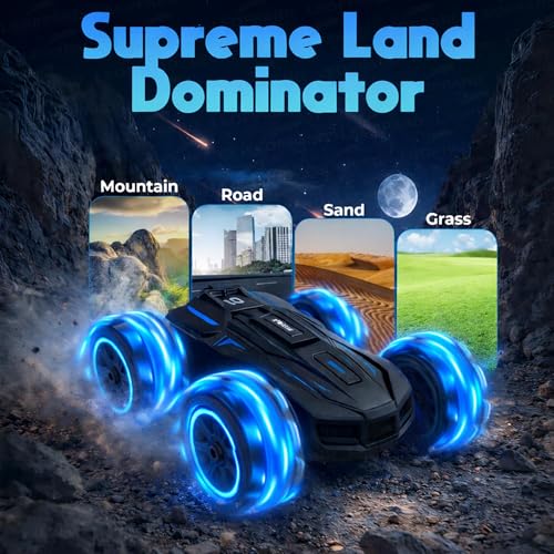 Image of The Little Ones RC Car - RC 4x4 Wheel Drive High-Speed Double Sided 2.4GHz Remote Watch Control Smoke Drift Stunt Off Road Cars 360 Rotation Toys for Kids & Adults Boys & Girls [LightForce PRO Racer]