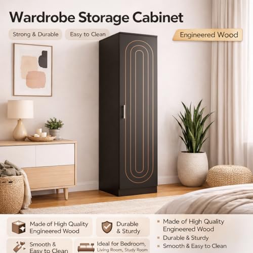 Image of Spyder Craft Arceus Single Door Engineering Woo Wardrobe for Clothes, Stylish Cupboard for Bedroom, Multi-Utility Design with Multirack Storage, Engineered Wood