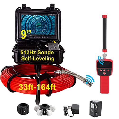 SYANSPAN Sewer Camera,1080P Self-Leveling Pipe Inspection Camerae w/Receiver and 512Hz Sonde Transmitter Locator,Wi-Fi and DVR Industrial Endoscope for Plumbing Drain Wall Duct (164ft/50M)