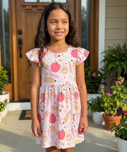 Image of Unique Baby Girls' Short Sleeve Everyday Printed Dresses for Kid and Toddler, Sizes 2T-12Y