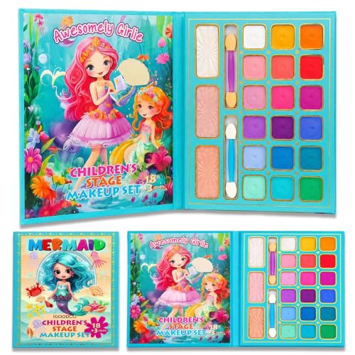 Image of Shaktism 18 Color Multi-functional Book-shaped Makeup Kit, Matte Eyeshadow, Lip Gloss, Highlighter, Blush, Contour Palette for Girls Age 4-12, Non-toxic, Washable with Folding Case (IG3273)